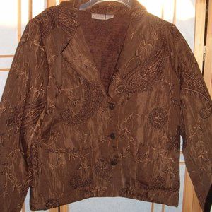 CHICOS Womens Brown Embroidered Floral Paisley